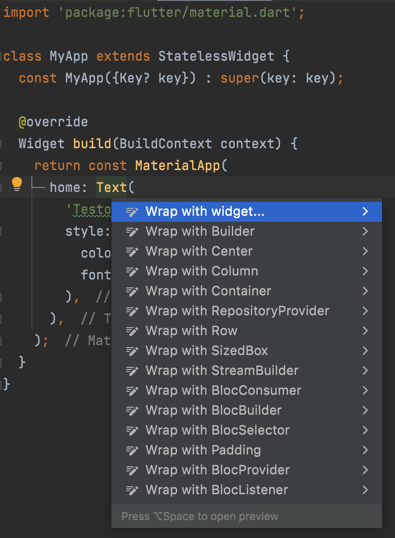 Akcje kontekstowe we Flutterze i Android Studio