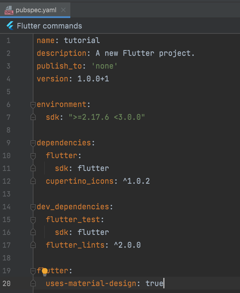Plik konfiguracyjny pubspec.yaml projektu Flutter